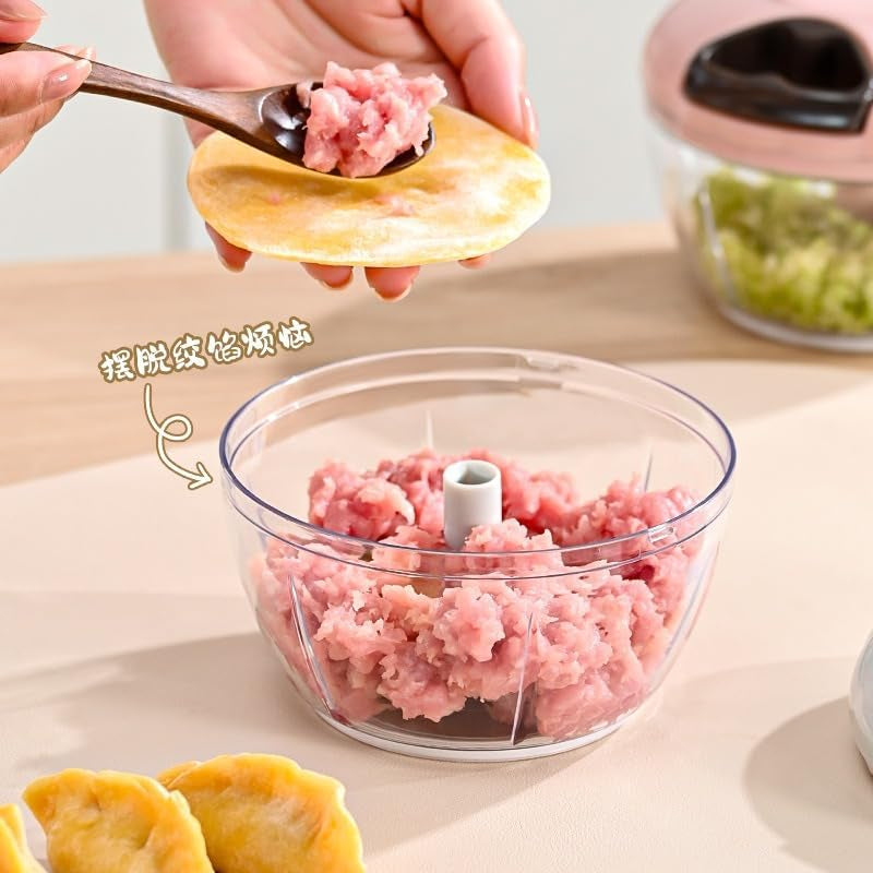 Food Chopper Hand Pull String Vegetable Cutter Onions Garlic Chopper Portable Food Mincer for Garlic Ginger Herbs Nuts Durable Kitchen Food Processor (500 ML)