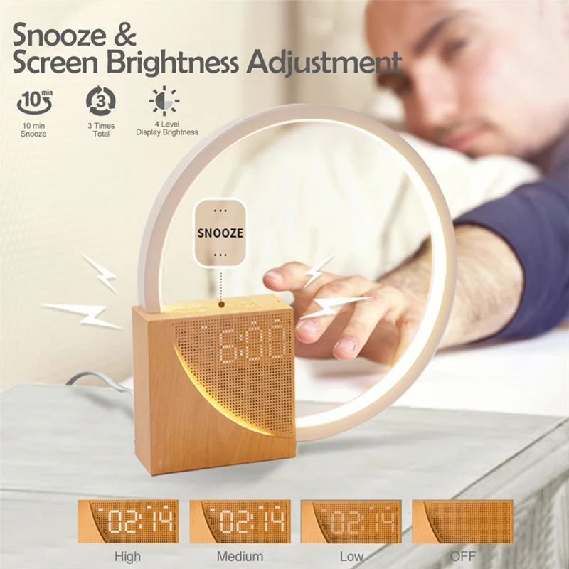 Hot Selling-Wake up Night Light with Alarm Clock for Bedroom 3 Level Dimmable Touch Table Lamp with White Noise for Kids,Wake Up