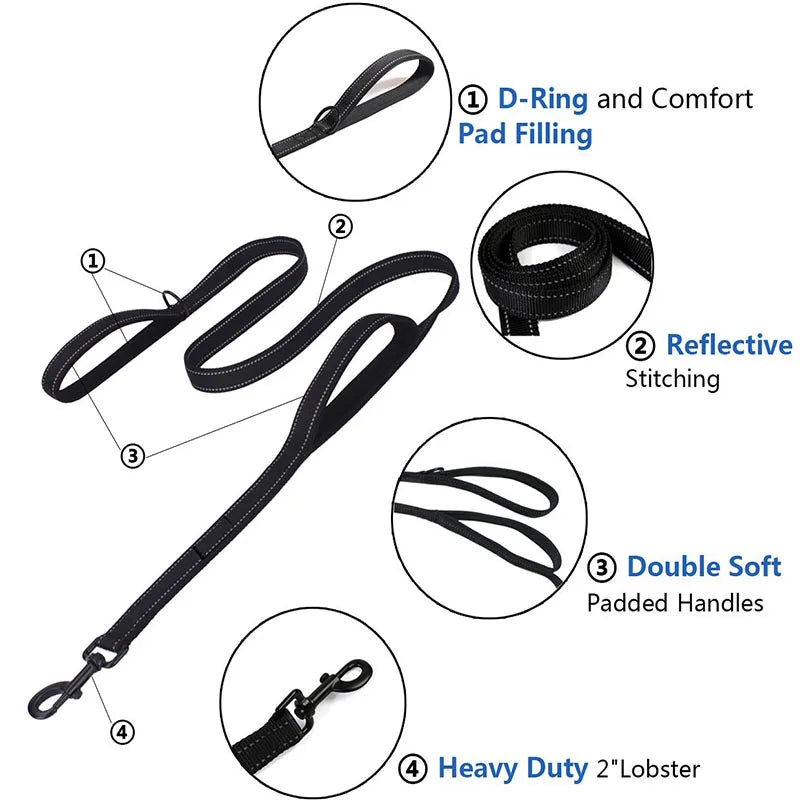 Dog Leashes Outdoor Travel Dog Training Chain Rope Heavy Duty Double Handle Lead for Greater Control Safety Training Dual Handle