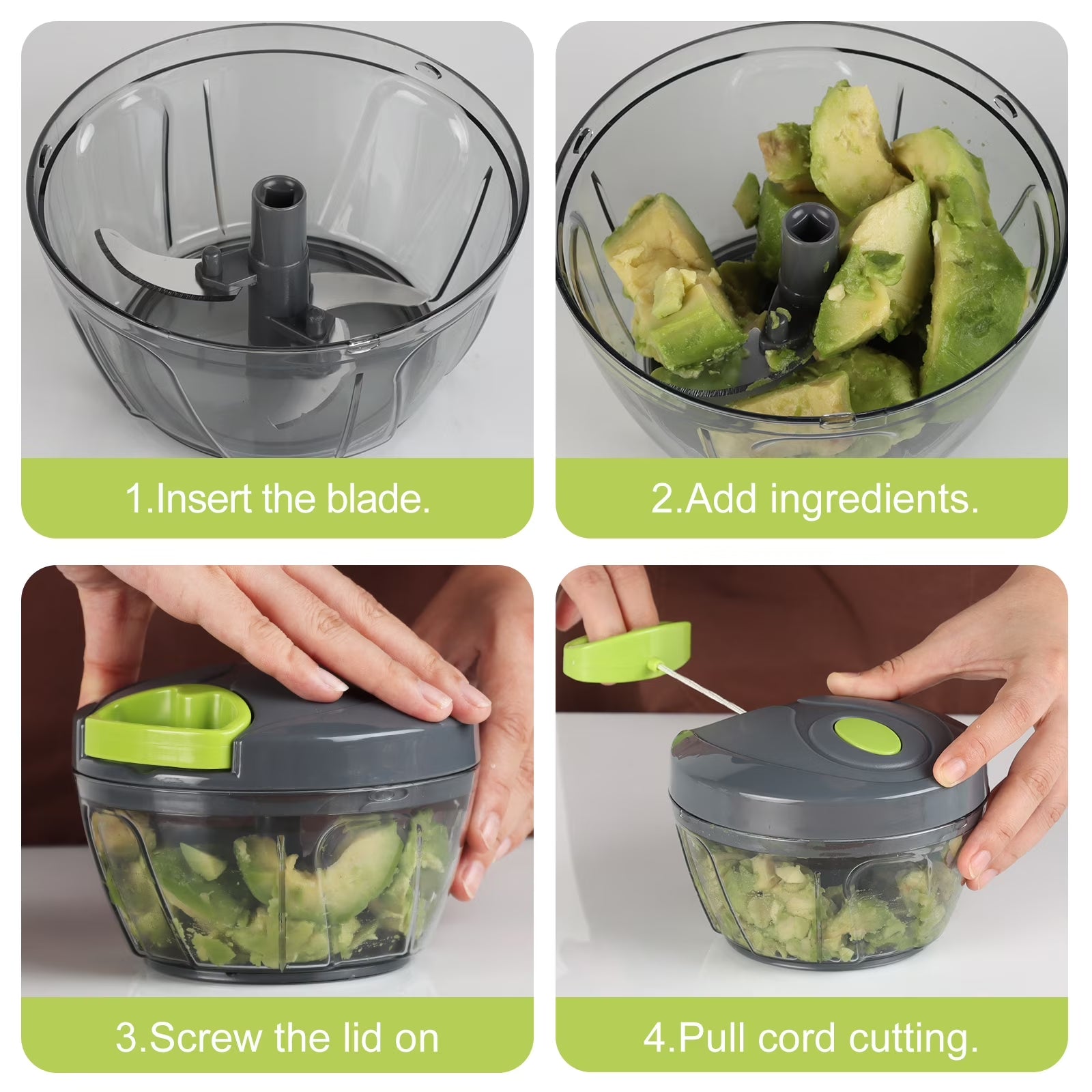 Vegetable Chopper Manual Food Processor with Pull Cord, 500 Ml Hand-Powered Kitchen Cutter for Garlic, Onion, Veggies & Fruits